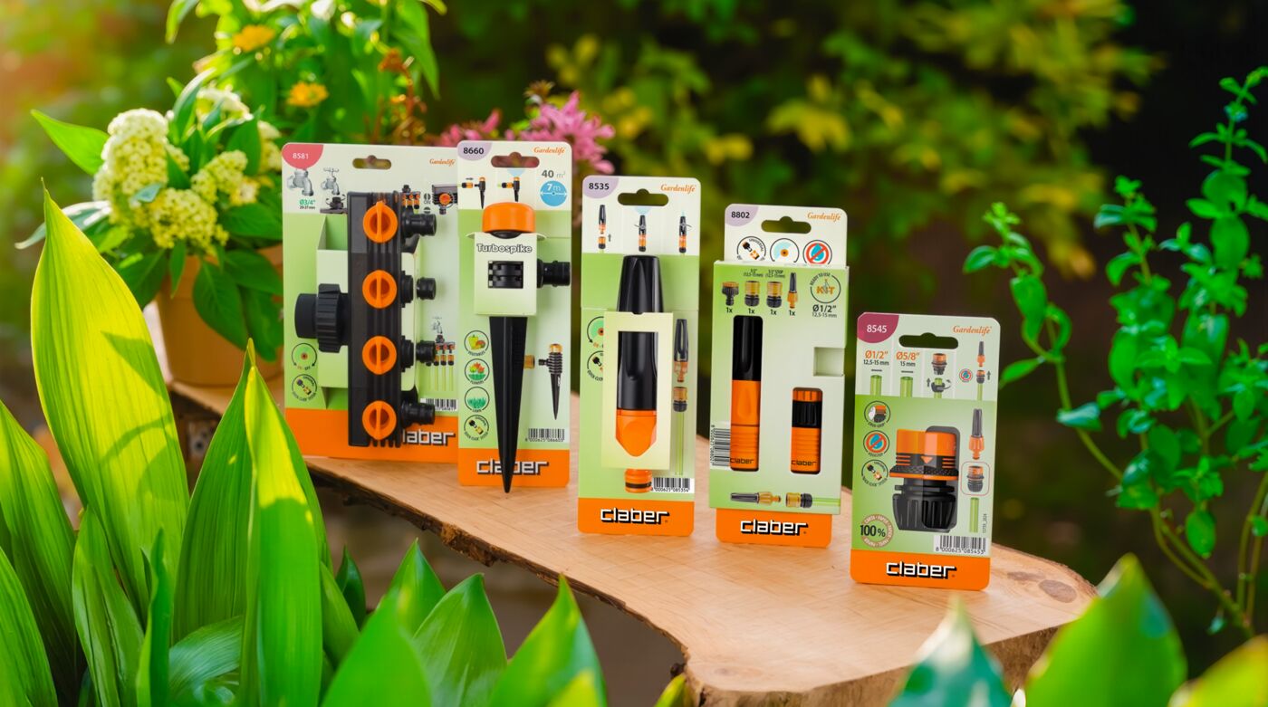 Prodotti da giardino Claber allestiti per i contenuti